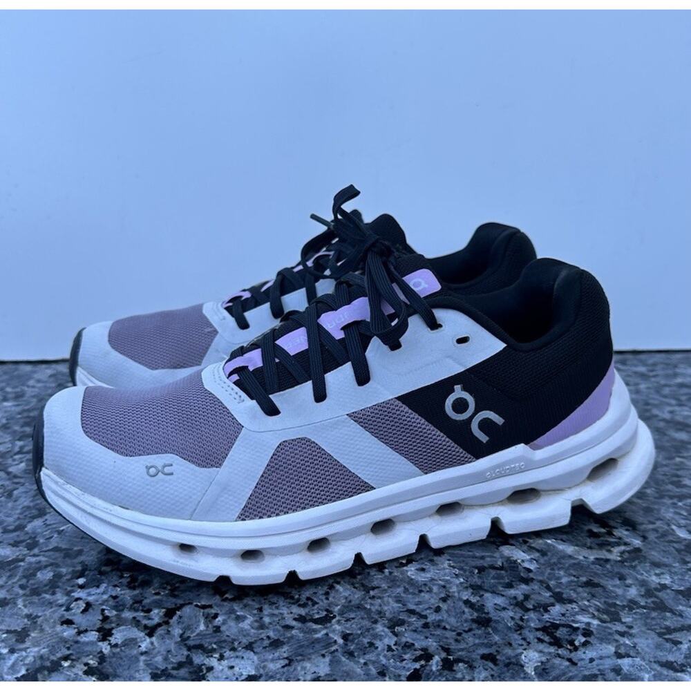 On Cloudrunner Shoes Womens 7.5 Black Purple White Sneakers - Picture 2 of 12